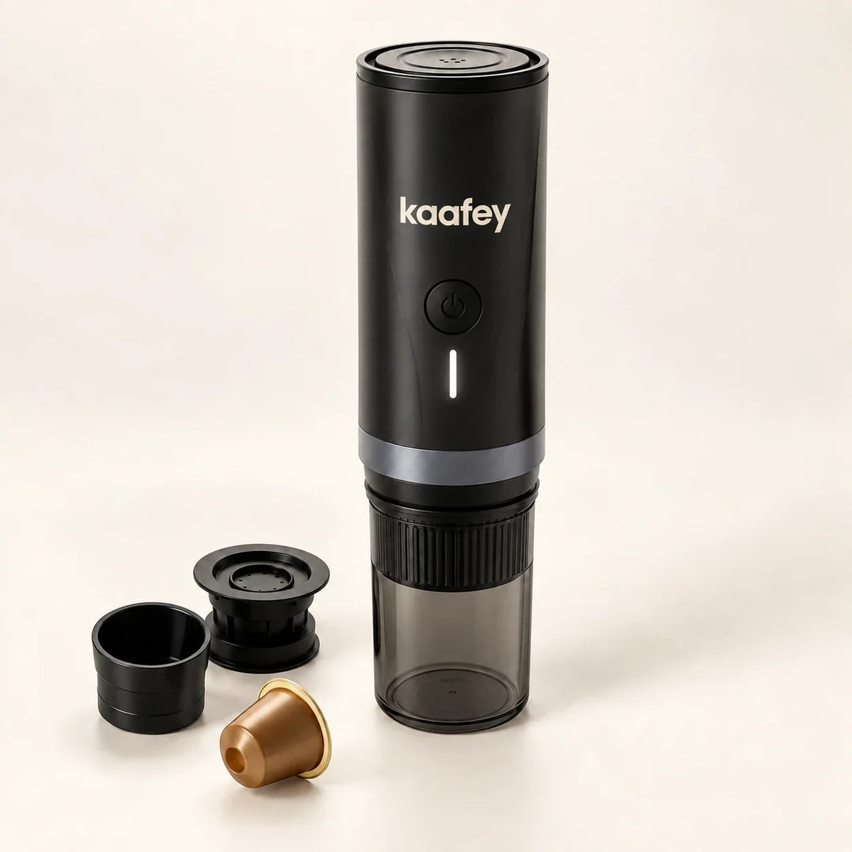 KAAFEY draagbare koffiemachine met houders voor gemalen koffie en capsules