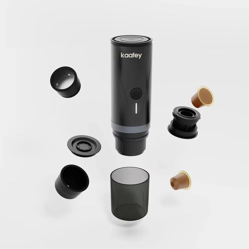 KAAFEY machine met koffiebaskets, capsuleadapter en kopje